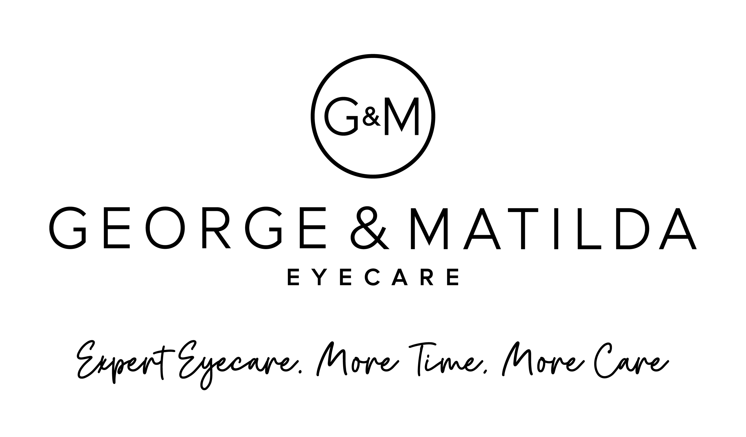 George & Matilda Eyecare logo with the slogan "Expert Eyecare. More Time. More Care" below the main text.