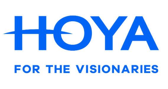 Blue "HOYA" logo with a horizontal line through the "O" above the slogan "FOR THE VISIONARIES" on a white background.
